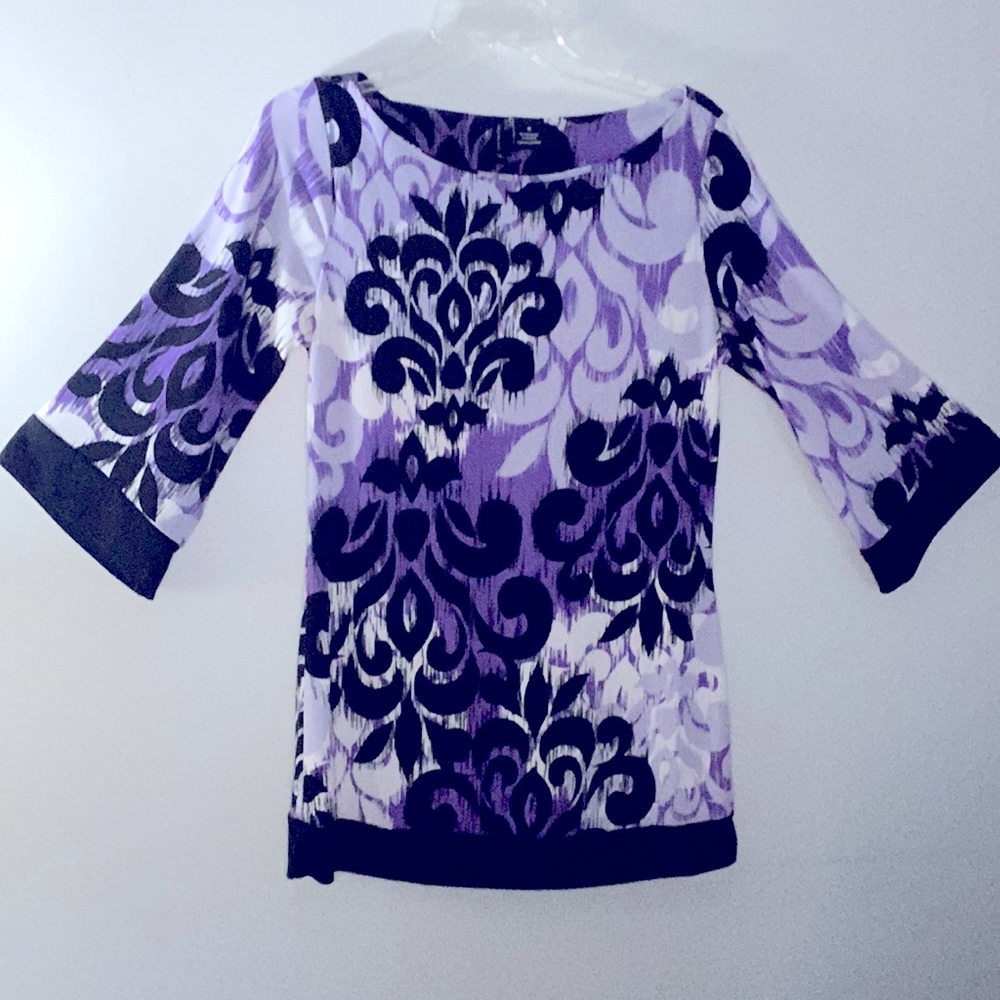 New Direction Dress petite length size medium.  Multi colored purple white black